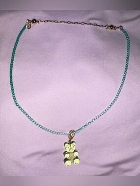 By alexa Rae Bar melania clara Lime Teddy Bear Pendant Necklace Ombré Teal